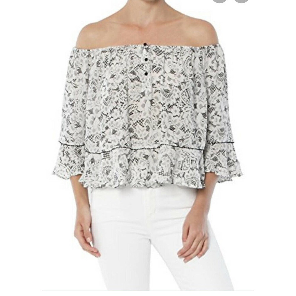 Poupette St Barth Eva V Print Mini Blouse one size MSRP $235